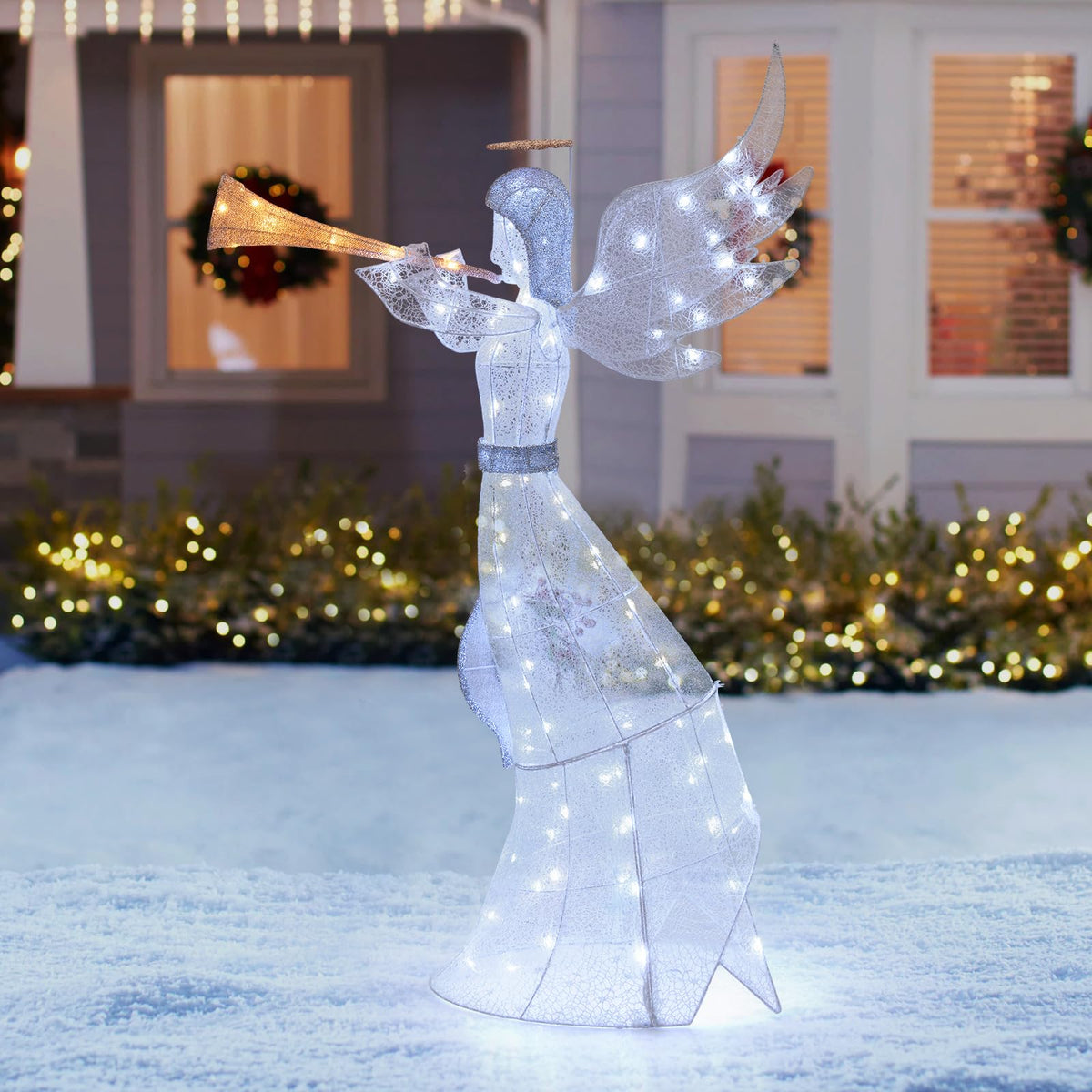Lucktree 5 FT Lighted Trumpeting Angel, Light-up Christmas Angel with LED Lights
