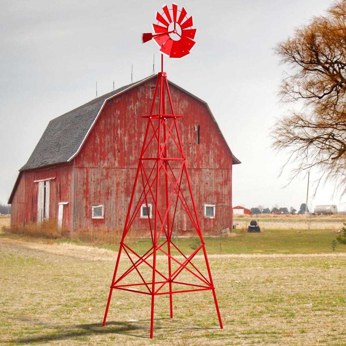 Lucktree 8.3FT Windmill Yard Garden Metal Ornamental Wind Mill Weather Vane Weather Resistant