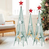 Lucktree Set of 3 Tower Shaped Christmas Trees (3ft/3.5ft/4ft), Artificial Xmas Metal Trees with Removable Star Toppers & Reindeer