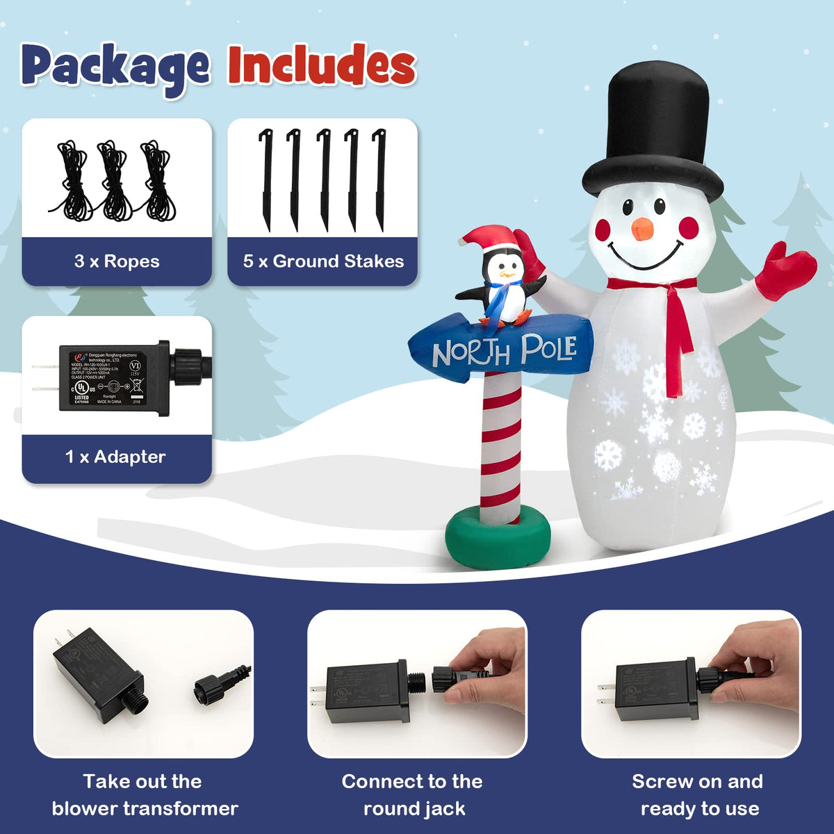 Lucktree 6 FT Inflatable Christmas Snowman, Blow up Xmas Decoration w/ Penguin Guidepost