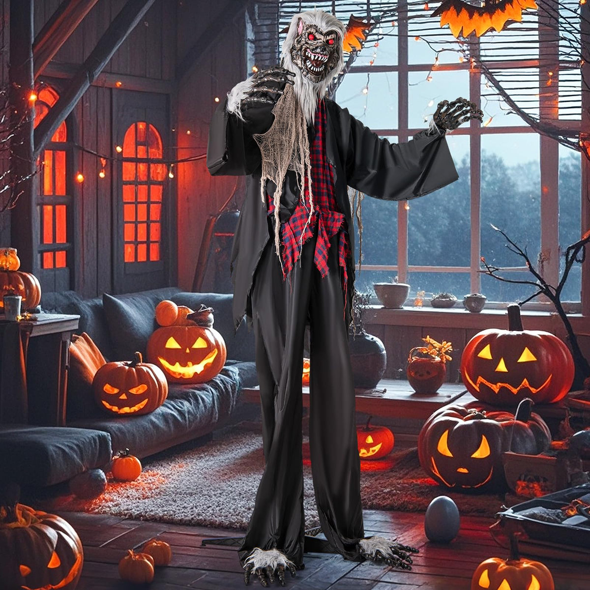 Lucktree 8.2 Ft Halloween Animatronics, Sound-Activated Werewolf with Light-up Eyes & Scary Sounds