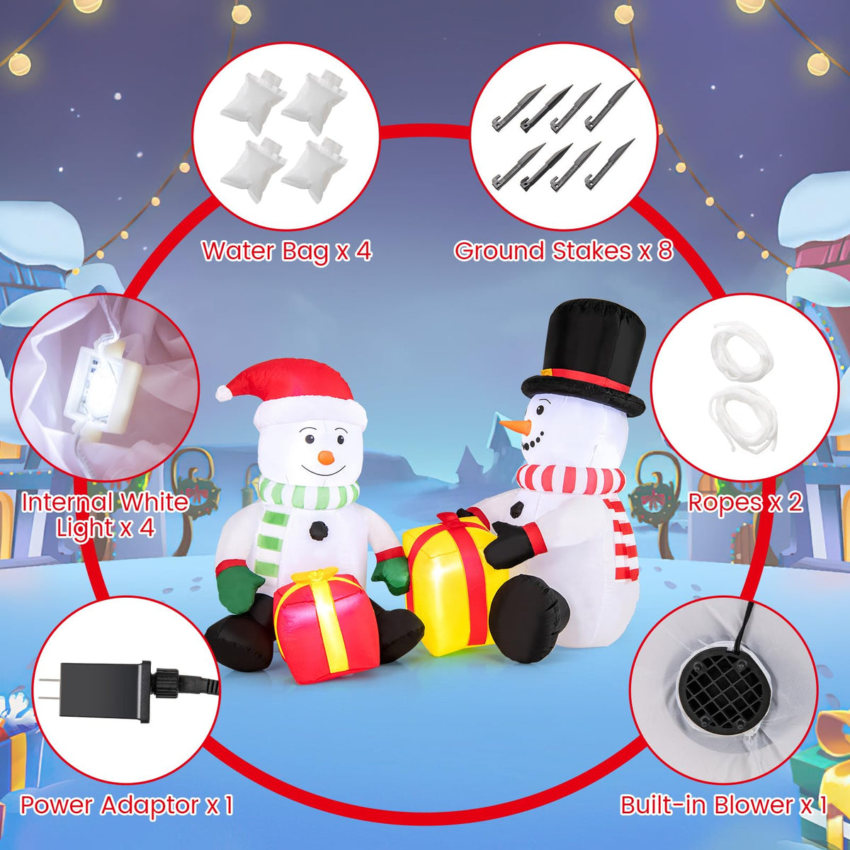 Lucktree 5FT Christmas Inflatables, LED Lighted Xmas Double Inflatable Snowmen Holding Gift Boxes