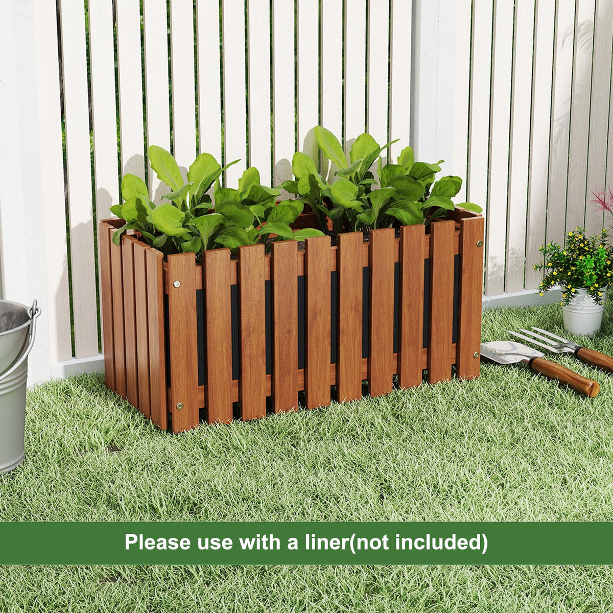 Lucktree Slat Style Planter Box Wood Raised Garden Bed for Growing Vegetables Flowers Herbs