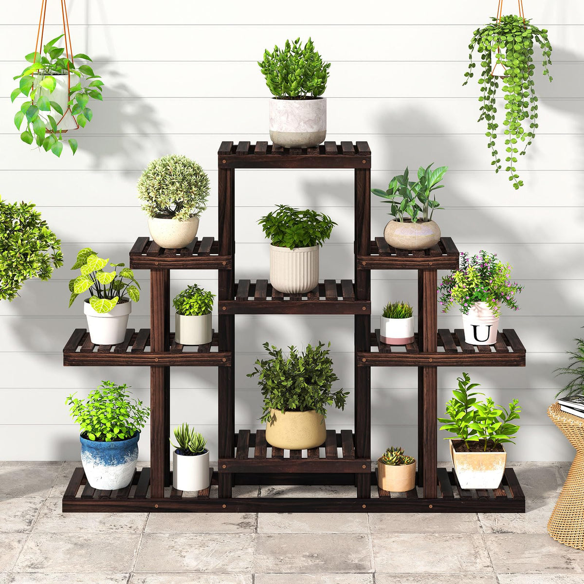 Lucktree Plant Stand Indoor & Outdoor 6 Tier Wood Flower Pot Stand for Multiple Plants