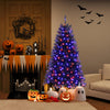Lucktree 6/7/8 FT Pre-Lit Black Halloween Tree, Artificial Hinged Christmas Tree with 280/380/500 Orange & Purple LED Lights