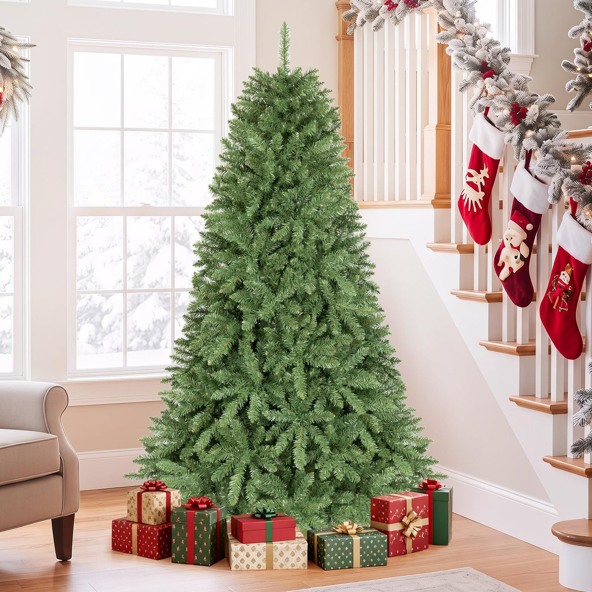 10/7.5/6.5/6/9/4.5/4 FT Artificial Christmas Tree w/ Easy-Setup Hinges, Unlit