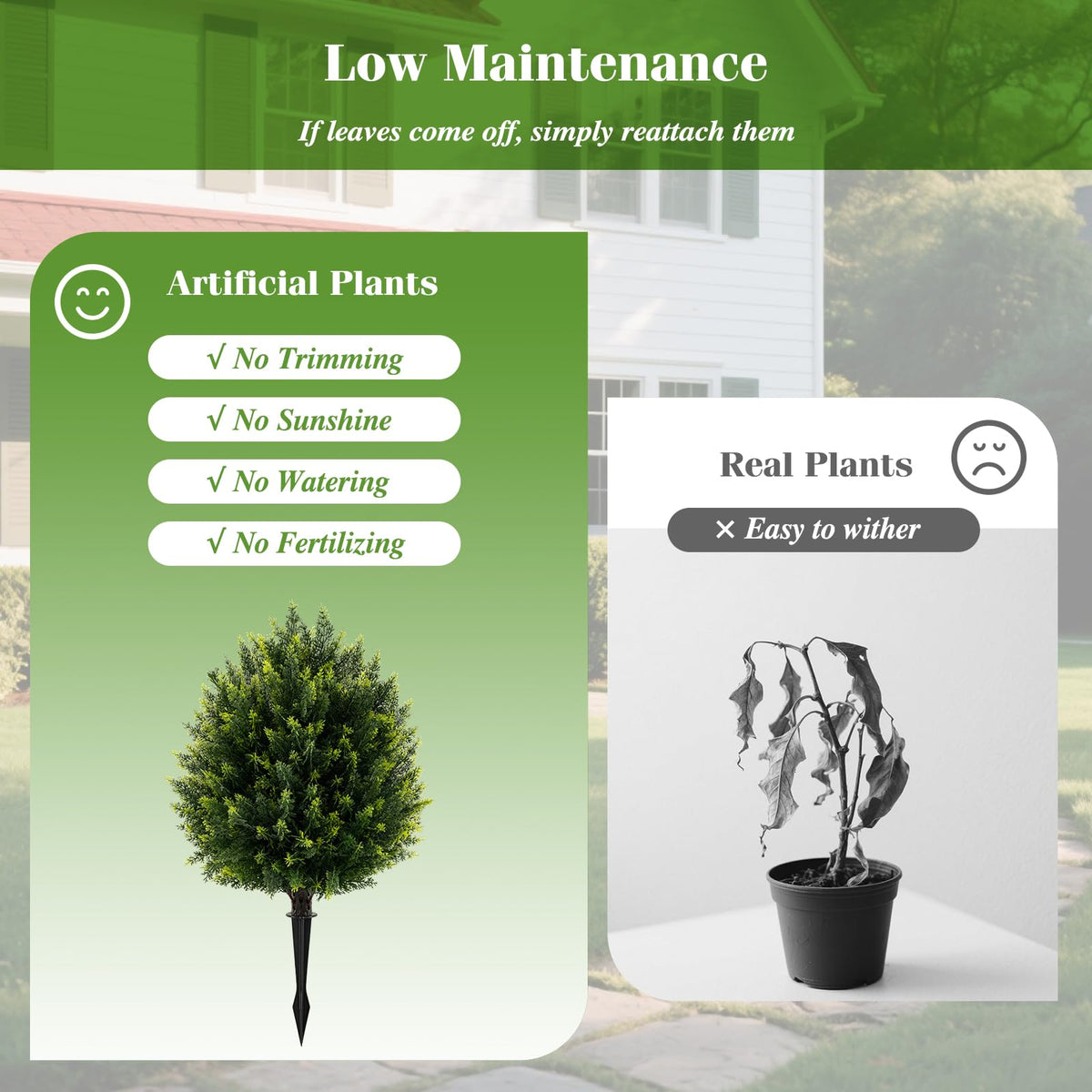 Lucktree 2 Pack Faux Cedar Bushes with Ground Spike Sun-Protective Fake Shrub Plants