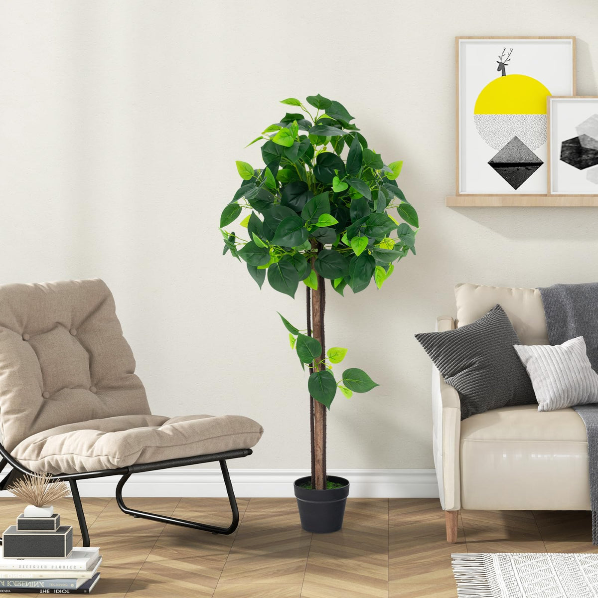 Lucktree 45" Artificial Hydrangea Tree, Tall Fake Potted Silk Tree with Real Wood Trunk