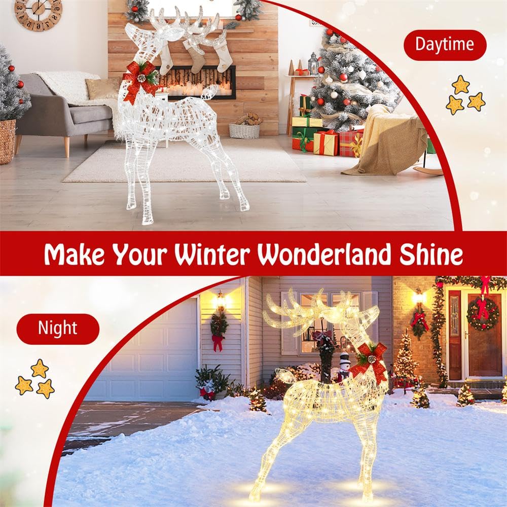 Lucktree Lighted Christmas Reindeer | 4.4 FT Pre-Lit Xmas Holiday Decoration