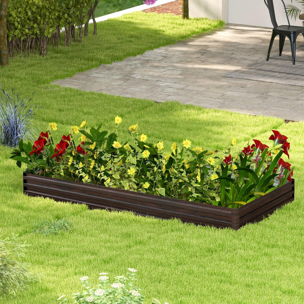 Lucktree 8x4x1ft Metal Raised Garden Bed, Planter Box with Protective Edges