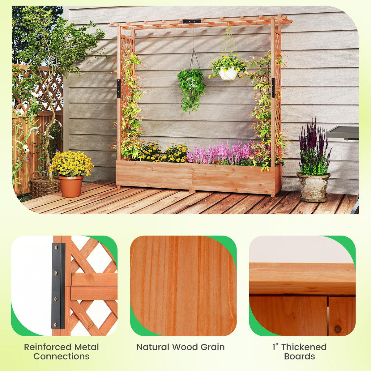 Lucktree Raised Garden Bed with Trellis and Hanging Roof