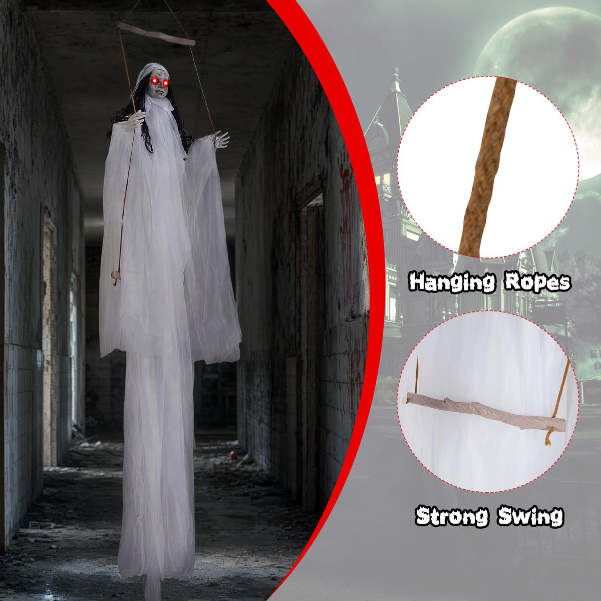 6.4 FT Halloween Animated Hanging Swinging Girl Creepy Doll