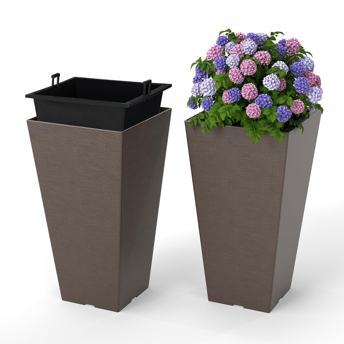 Lucktree Square Taper Planter Set of 2 Self-Watering Flower Pots ( 11.5"x11.5"x22.5")