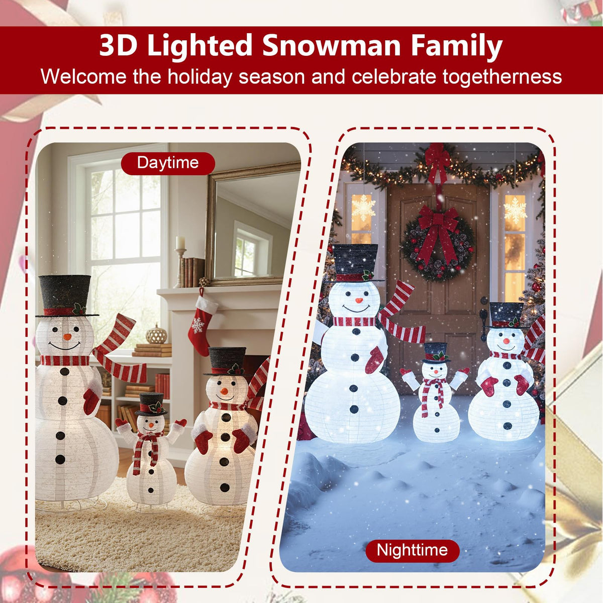 3-Piece Pre-Lit 3D Snowman Set with 270 LED Lights