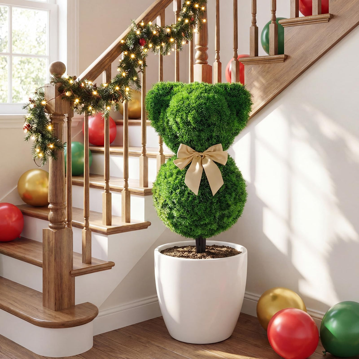 Lucktree 2 Pcs Teddy Bear Topiary Trees 16.5”Sun-Resistant Faux Boxwood Plants