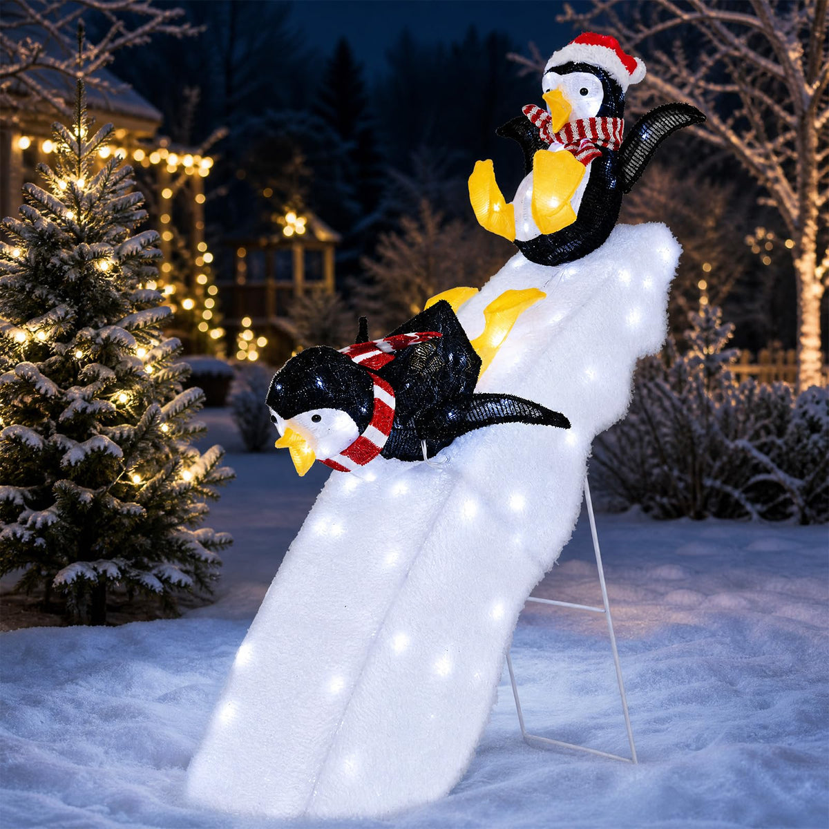 Lucktree 4 FT Lighted Christmas Penguin Slide Scene Decoration