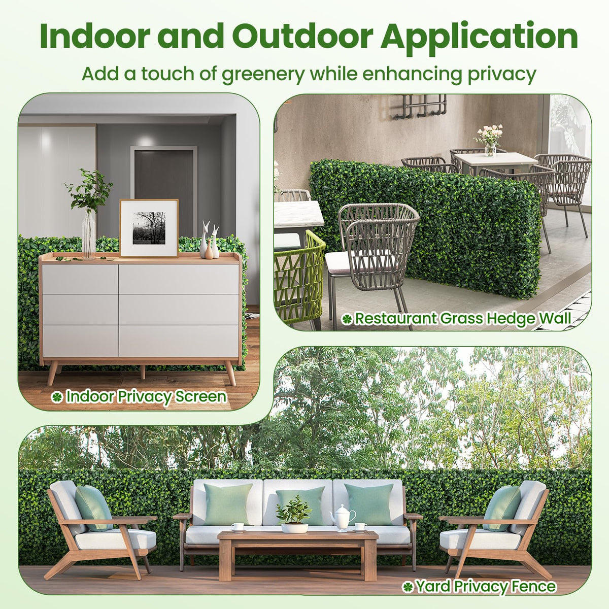 Lucktree Artificial Boxwood Hedge Wall, Faux Grass Wall with PE Leaves and Aluminum Frame