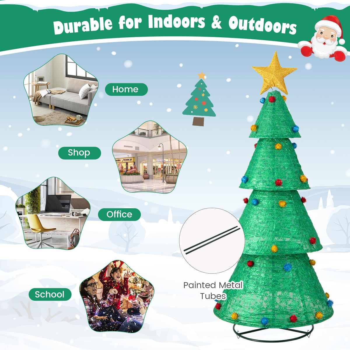 Lucktree 6.5 FT Pop-Up Lighted Christmas Tree, Artificial Xmas Tree with 200 Warm White LED Lights
