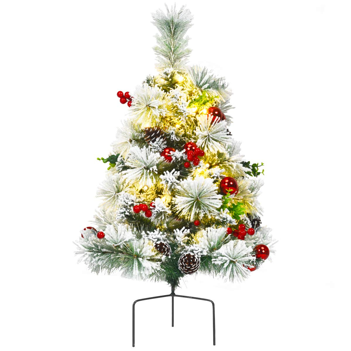 Lucktree 2FT Pathway Christmas Trees Set of 2, Pre-Lit Snow Flocked Xmas Trees with 30 Warm White LED Lights - LucktreeUS