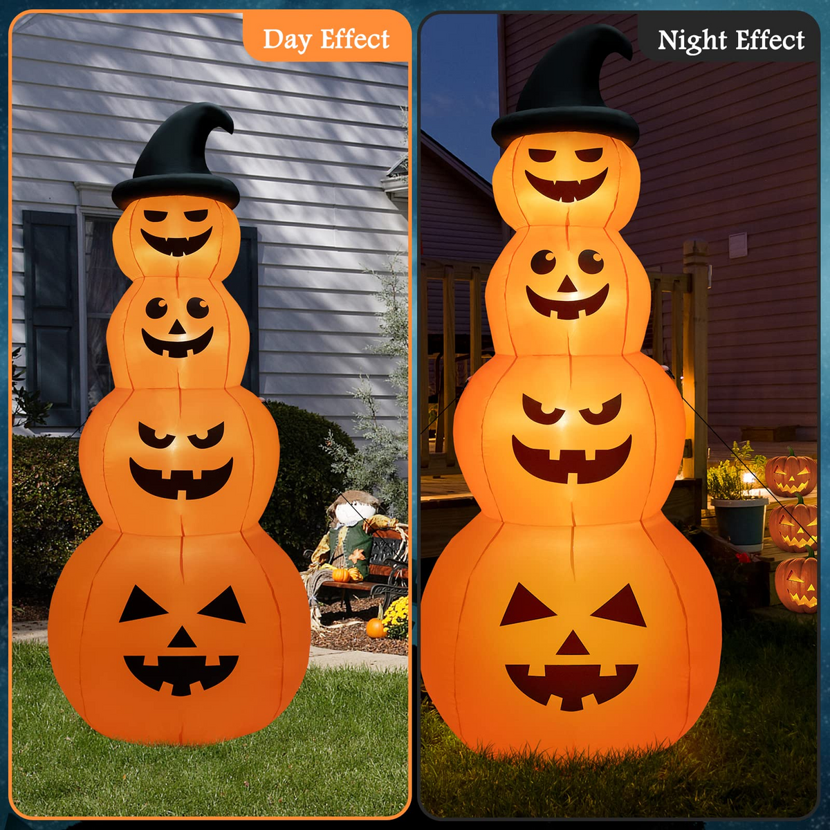 Lucktree 8 FT Halloween Inflatable Pumpkin, 4 Pumpkins Stack Halloween Decorations