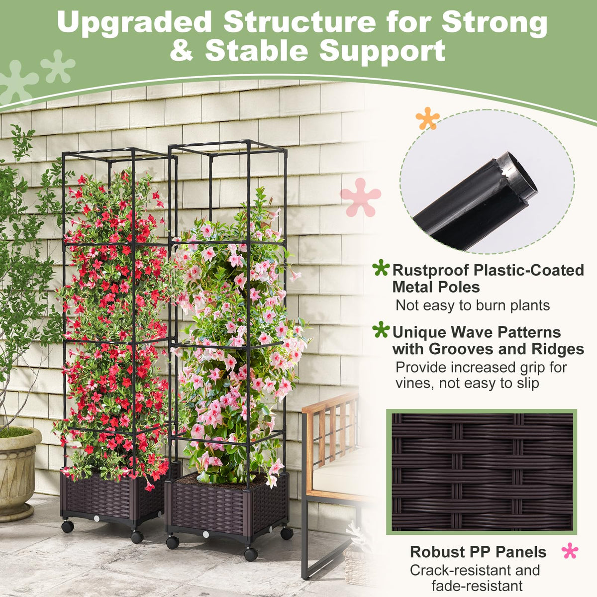 Lucktree Raised Garden Bed with Tomato Cages, 67” Adjustable Height