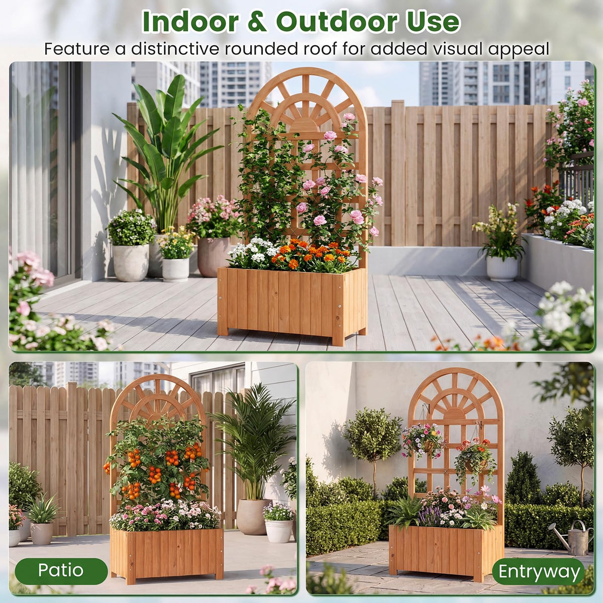 Lucktree Wooden Raised Garden Bed with Trellis 48 Inch Outdoor Screen