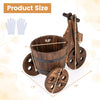 Lucktree Wooden Wagon Planter with Wheels Rustic Wood Plant Stand(Solid Wheel)