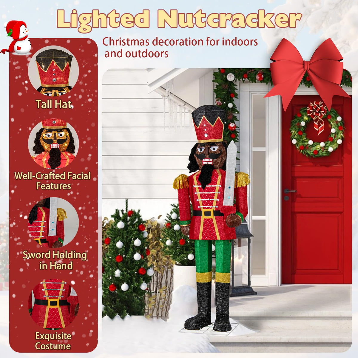 Lucktree 5 FT Lighted Christmas Nutcracker with Glitter Sword