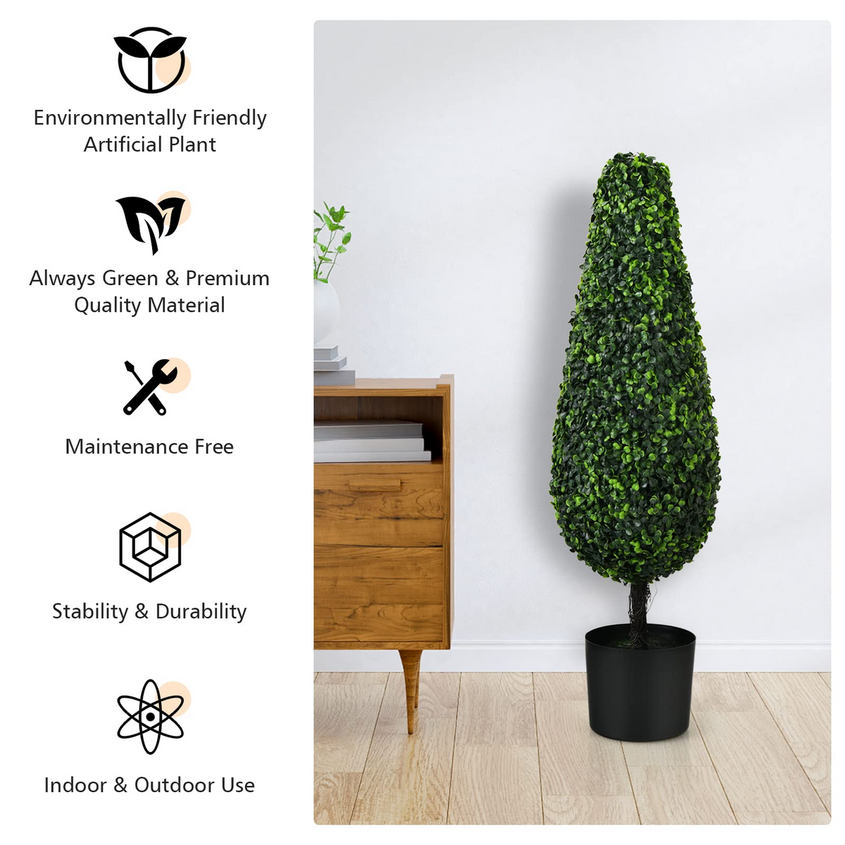 Lucktree 3ft Artificial Boxwood Tower Topiary Trees, 2 Pack Faux Decorative Plants in Cement-Filled Plastic Pot - LucktreeUS