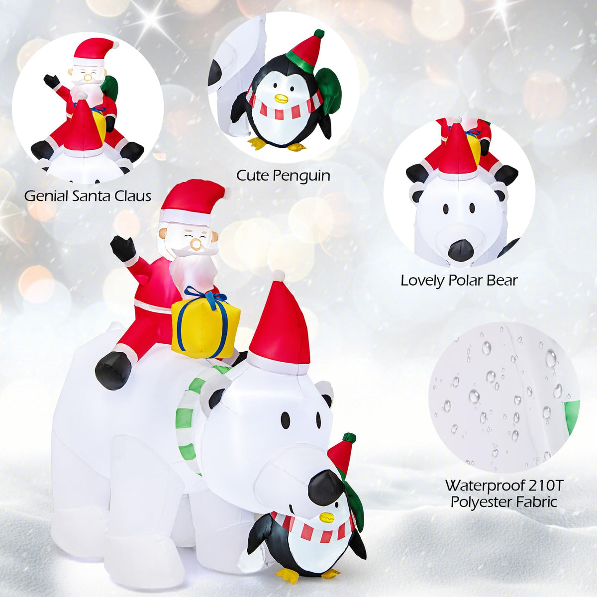 Lucktree 7FT Christmas Inflatables, LED Lighted Xmas Inflatable Polar Bear with Shaking Head, Santa & Penguin