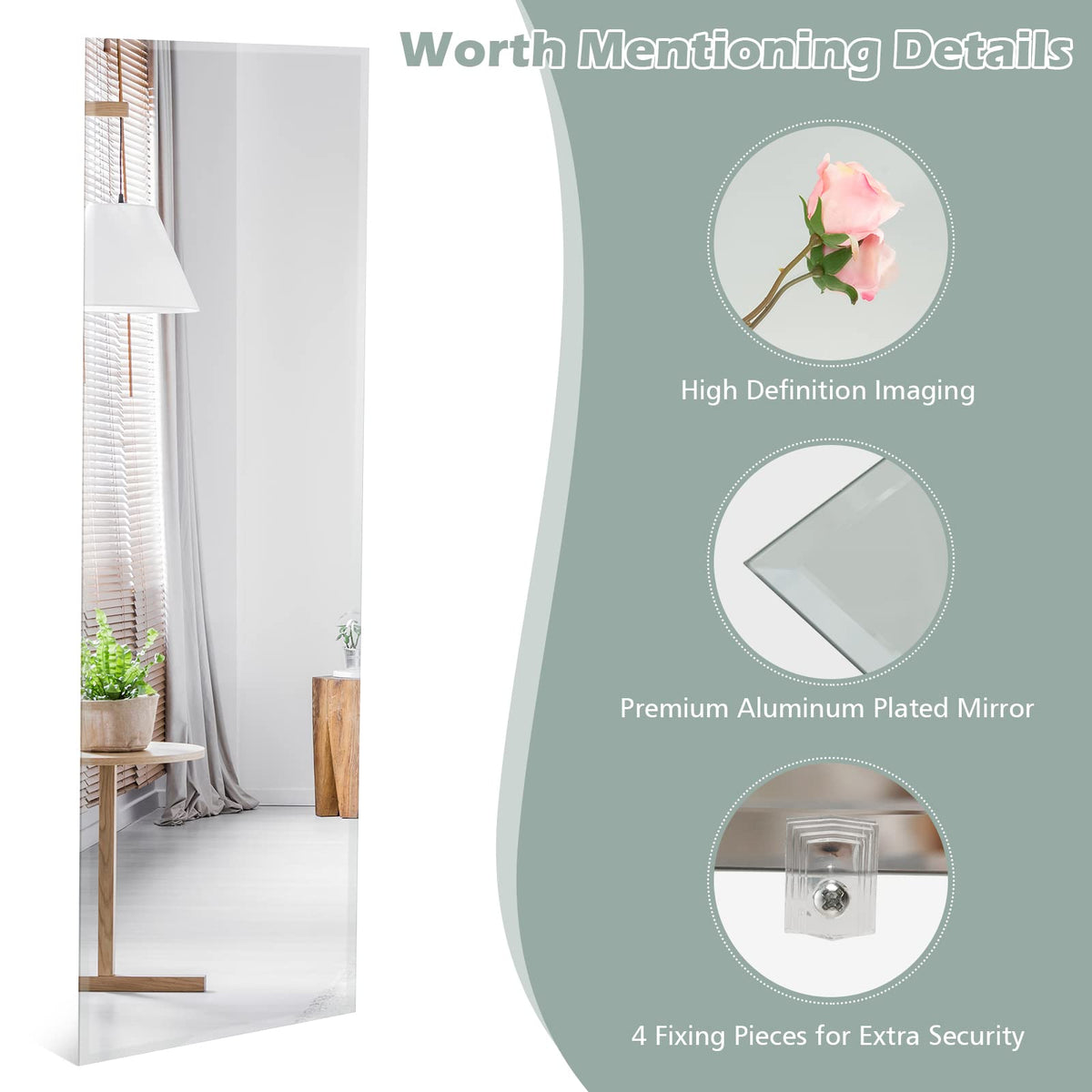 Lucktree Full Length Mirror Wall Mounted , 43 x 15 Inch Rectangle Frameless Mirror w/Beveled Edge, Wall Dressing Mirror