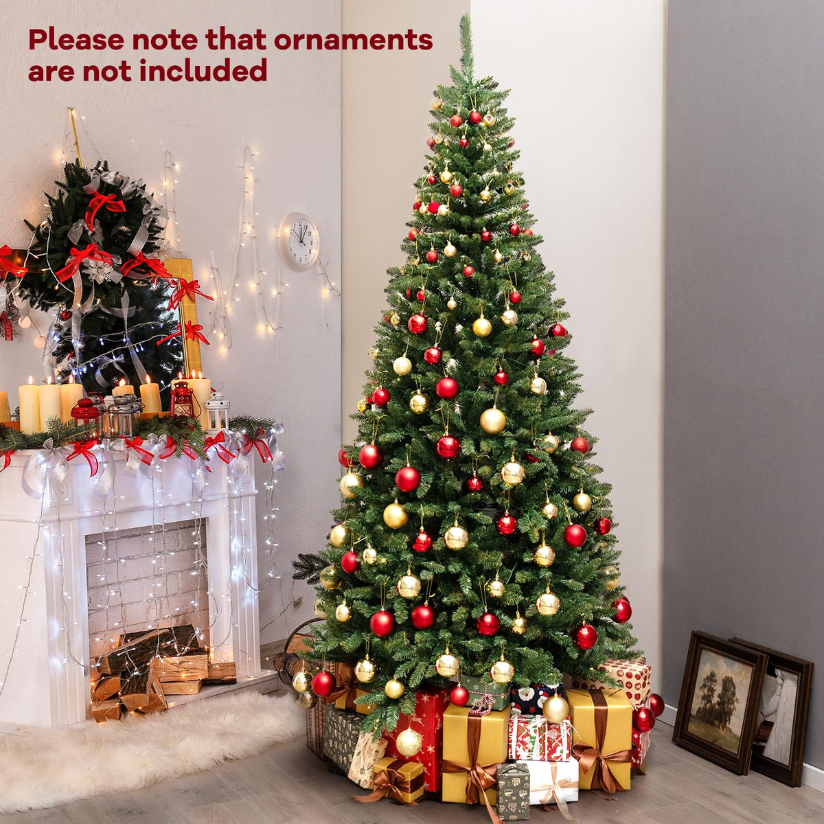 Lucktree 8 FT 270° Pre-Lit Corner Christmas Tree for Wall, Artificial Hinged Xmas Tree with 360 Warm White LED Lights