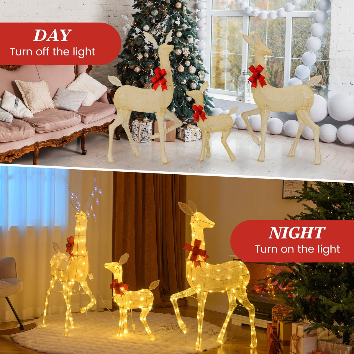 Lucktree 3 Pieces Christmas Lighted Reindeer Family Set