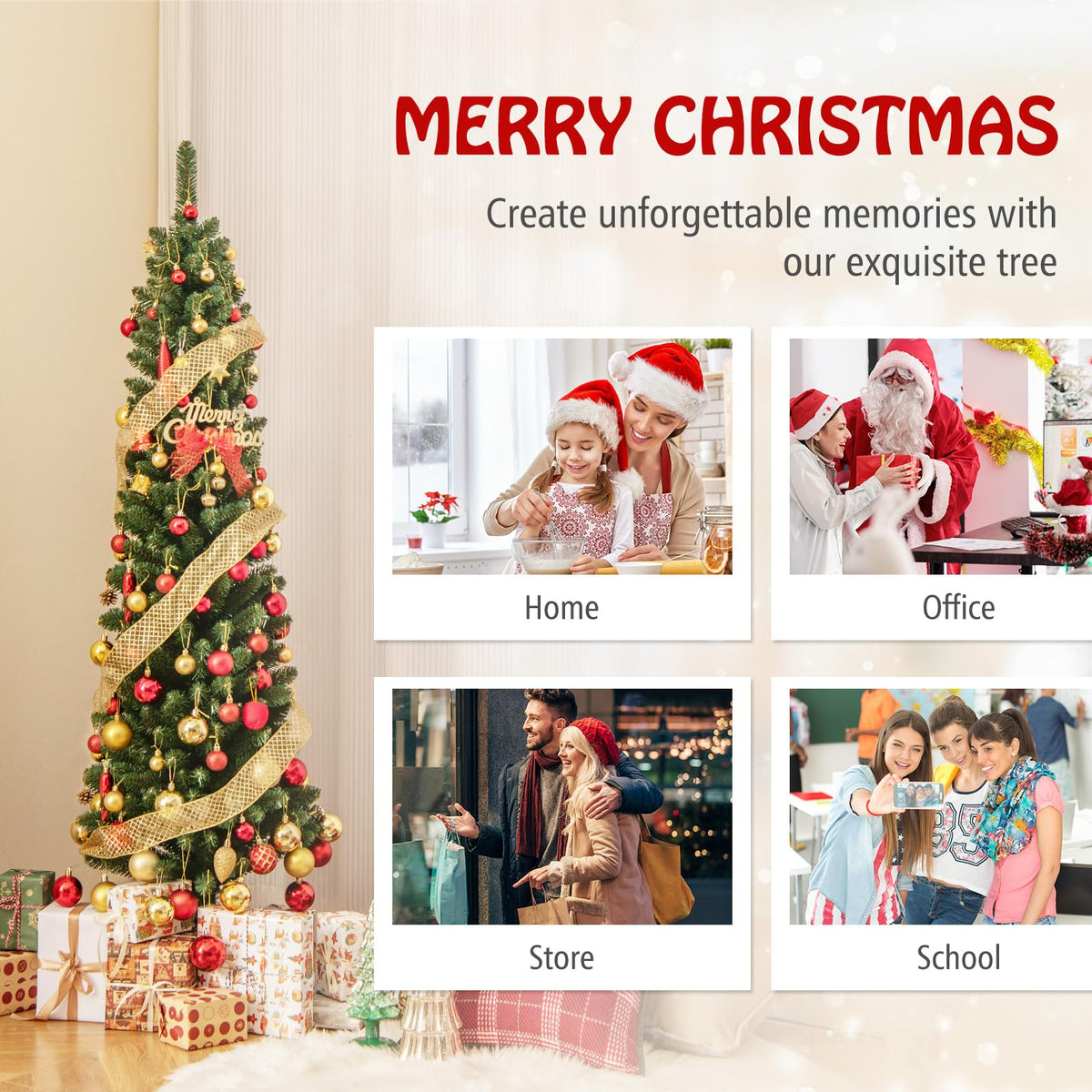 Lucktree 5ft / 6ft / 7ft / 8ft Artificial Skinny Xmas Tree with Quick Shape Technology