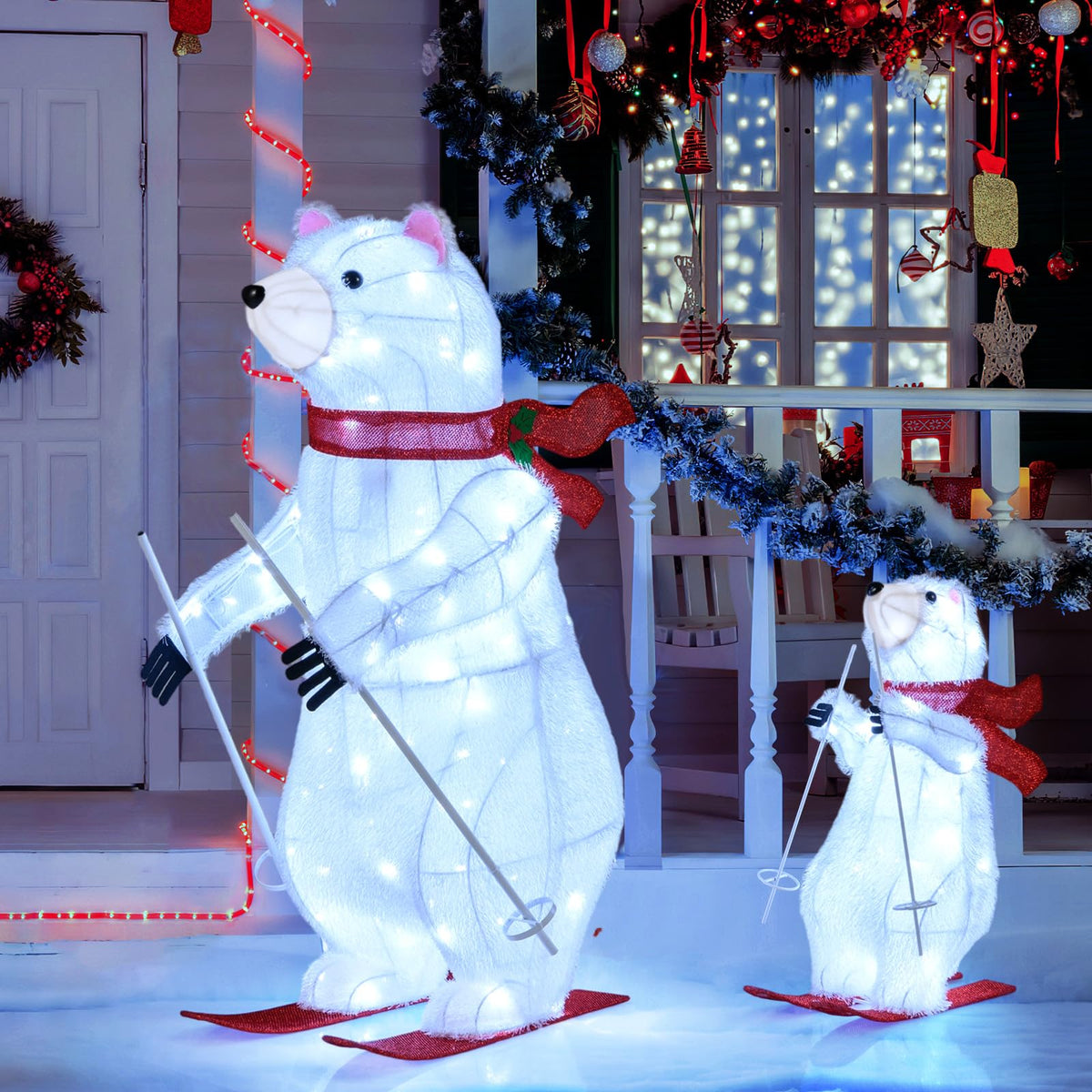 Lucktree 2-Piece Lighted Polar Bear Christmas Decorations