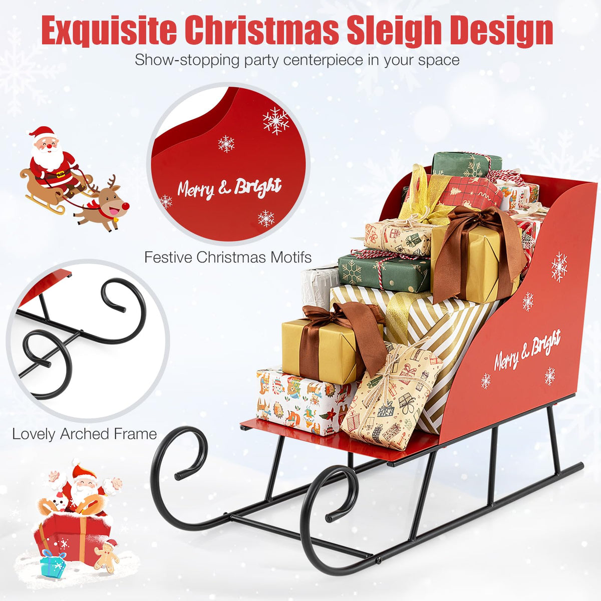 Lucktree Metal Christmas Santa Sleigh Basket Xmas Santas Gift Storage Sleigh