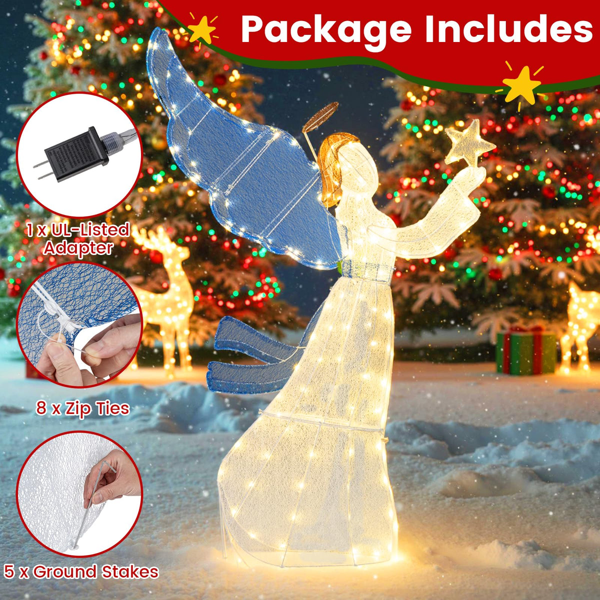 Lucktree 5 Ft Lighted Christmas Angel with Star Halo Spreading Wings
