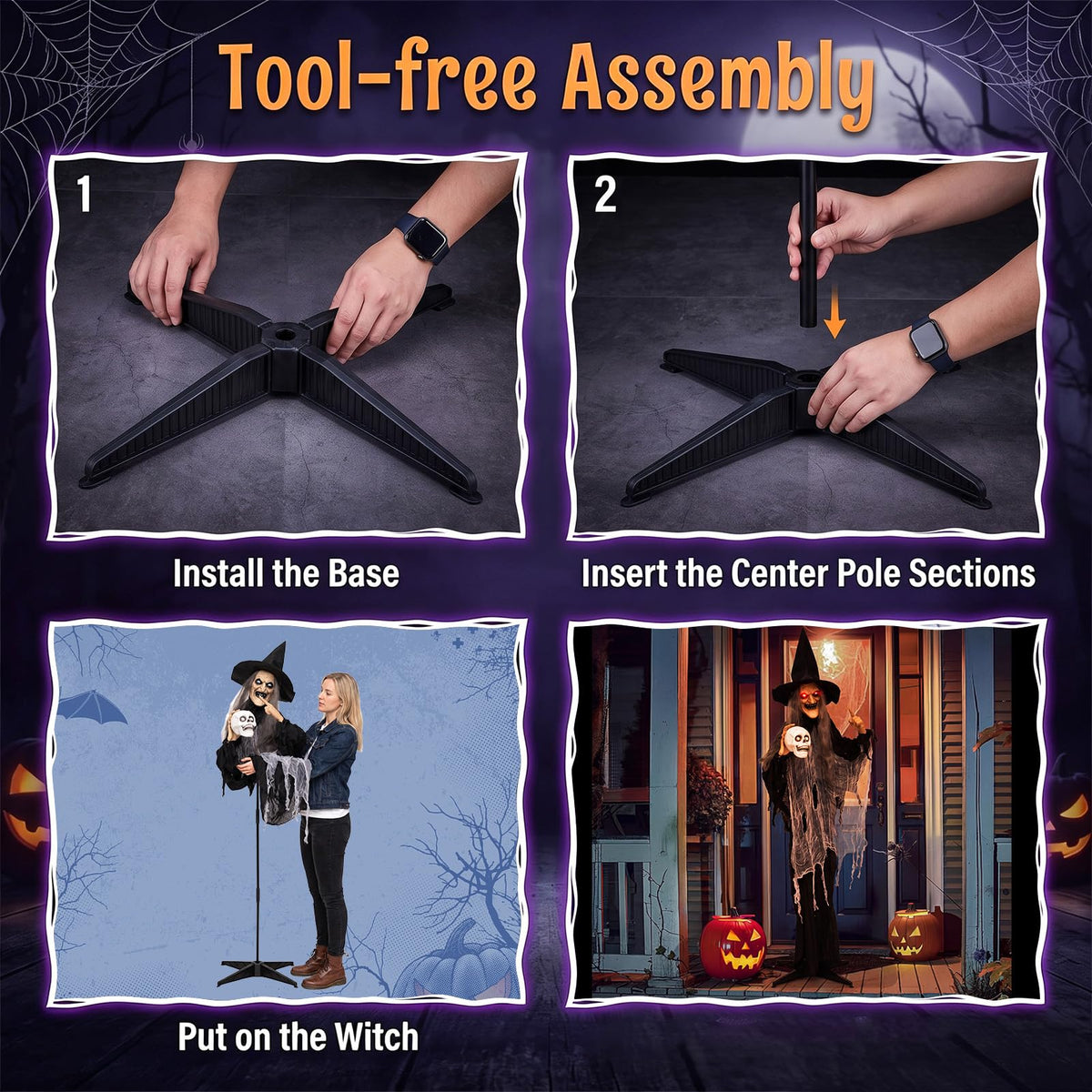 Lucktree 6.3 FT Animated Halloween Standing Talking Witch with Skull