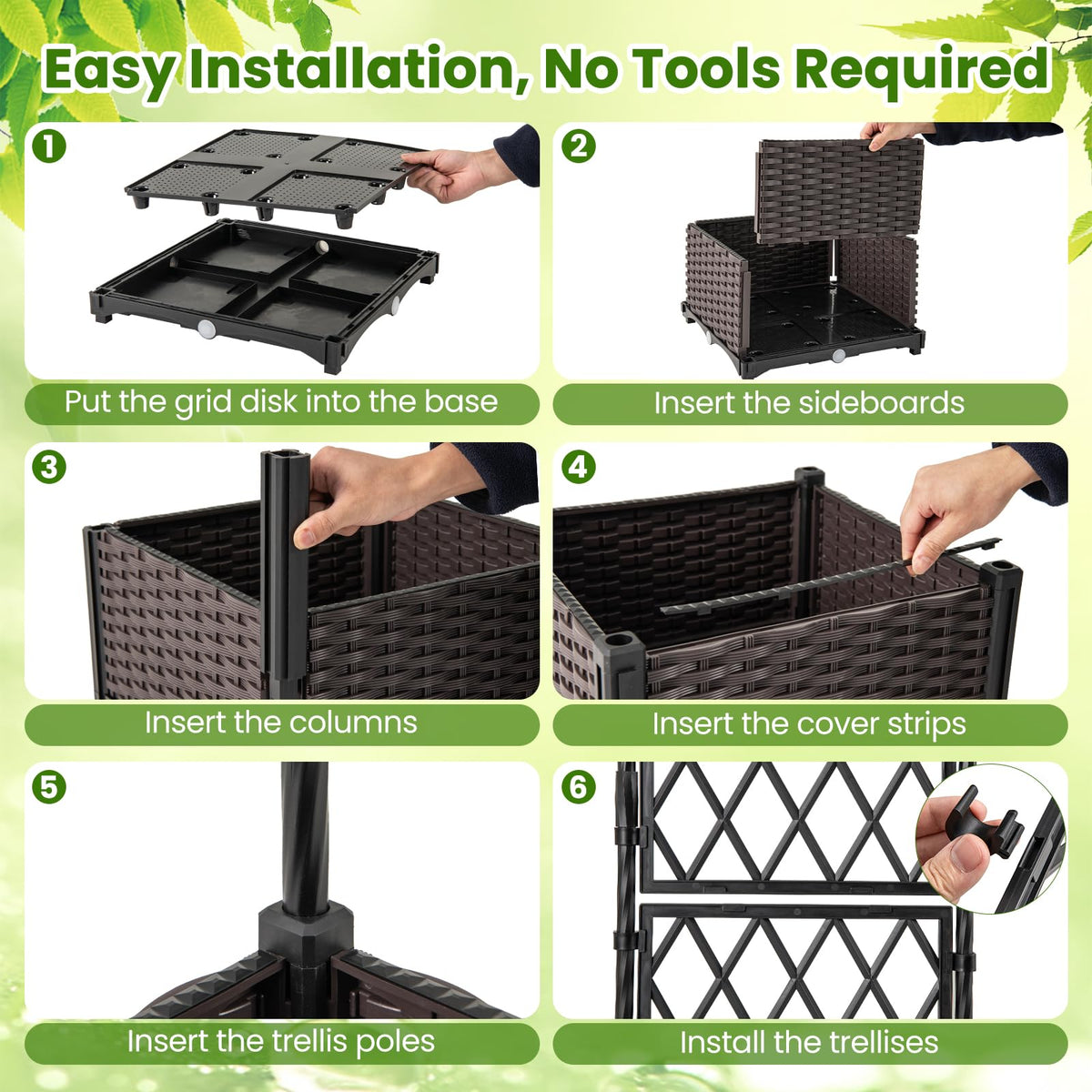 Lucktree Raised Garden Bed with Lattice Trellis Self-Watering Planter Box（32"LX16"WX50"H）