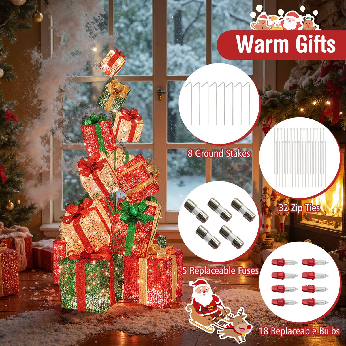 Lucktree 15 Pieces Stackable Pre-lit Lighted Boxes Tower w/ 450 Warm White Lights