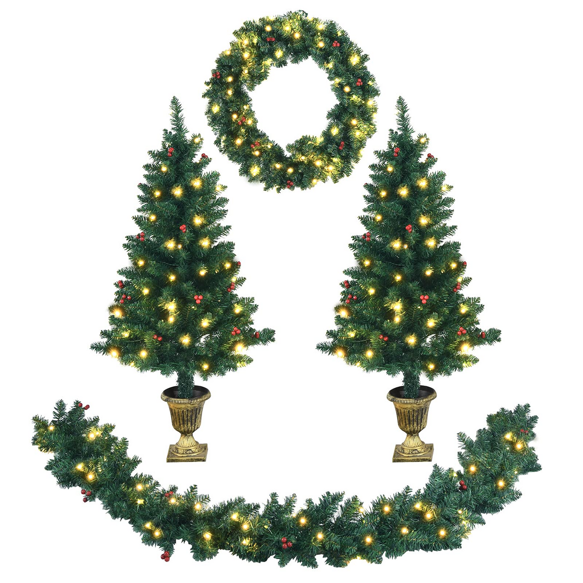 Lucktree Pre-lit Holiday Christmas 4-Piece Set, Christmas Garland - LucktreeUS