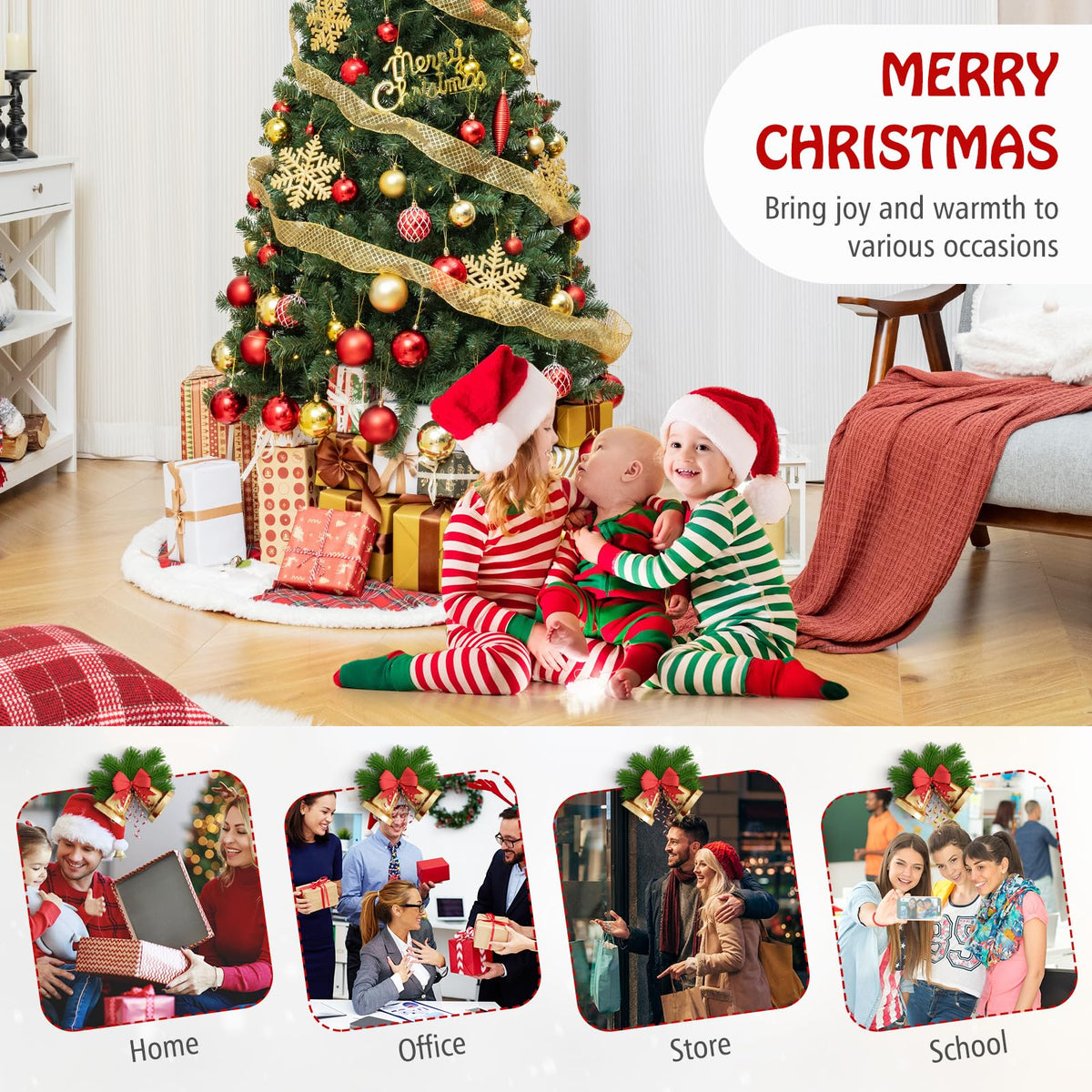 Lucktree 6ft Pre-Lit Christmas Tree, Artificial Hinged Xmas Tree with 200 Warm White LED Lights