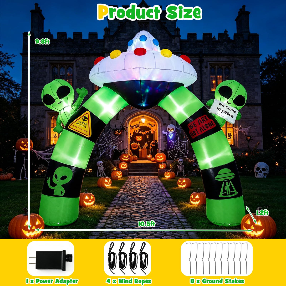 9.8 FT/ 300 CM Alien Halloween Inflatable Archway w/ Lights