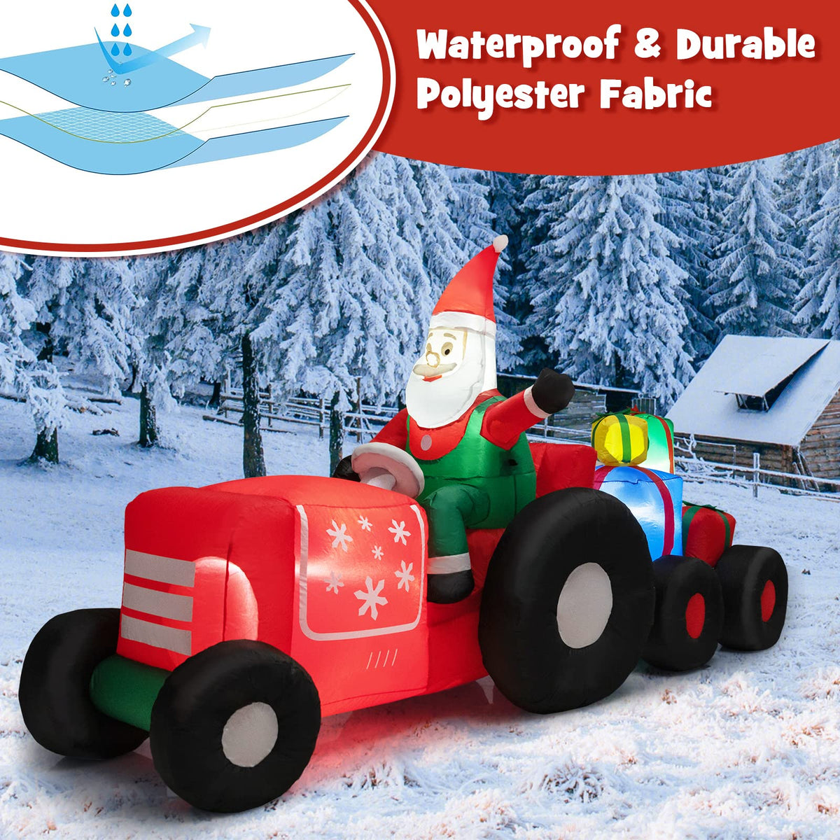 Lucktree 9 FT Christmas Inflatable Santa Claus on Truck with Gift Boxes, with Built-in LED Lights & Waterproof Fan