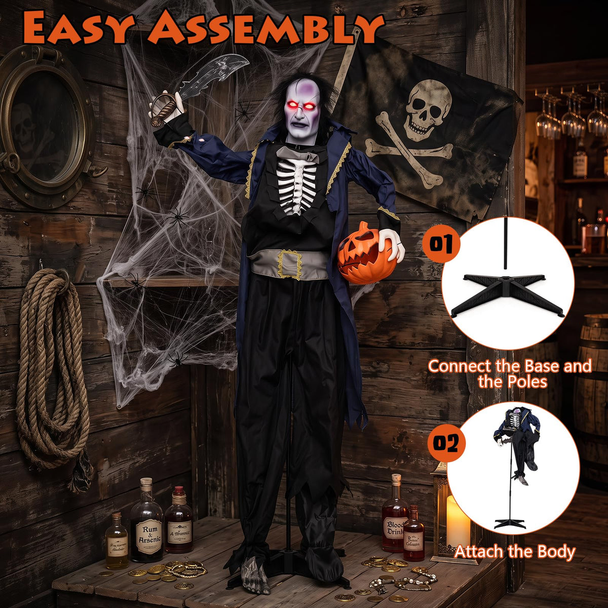 6 FT Animated Halloween Vampire Pirate Decoration with Pop-up Head