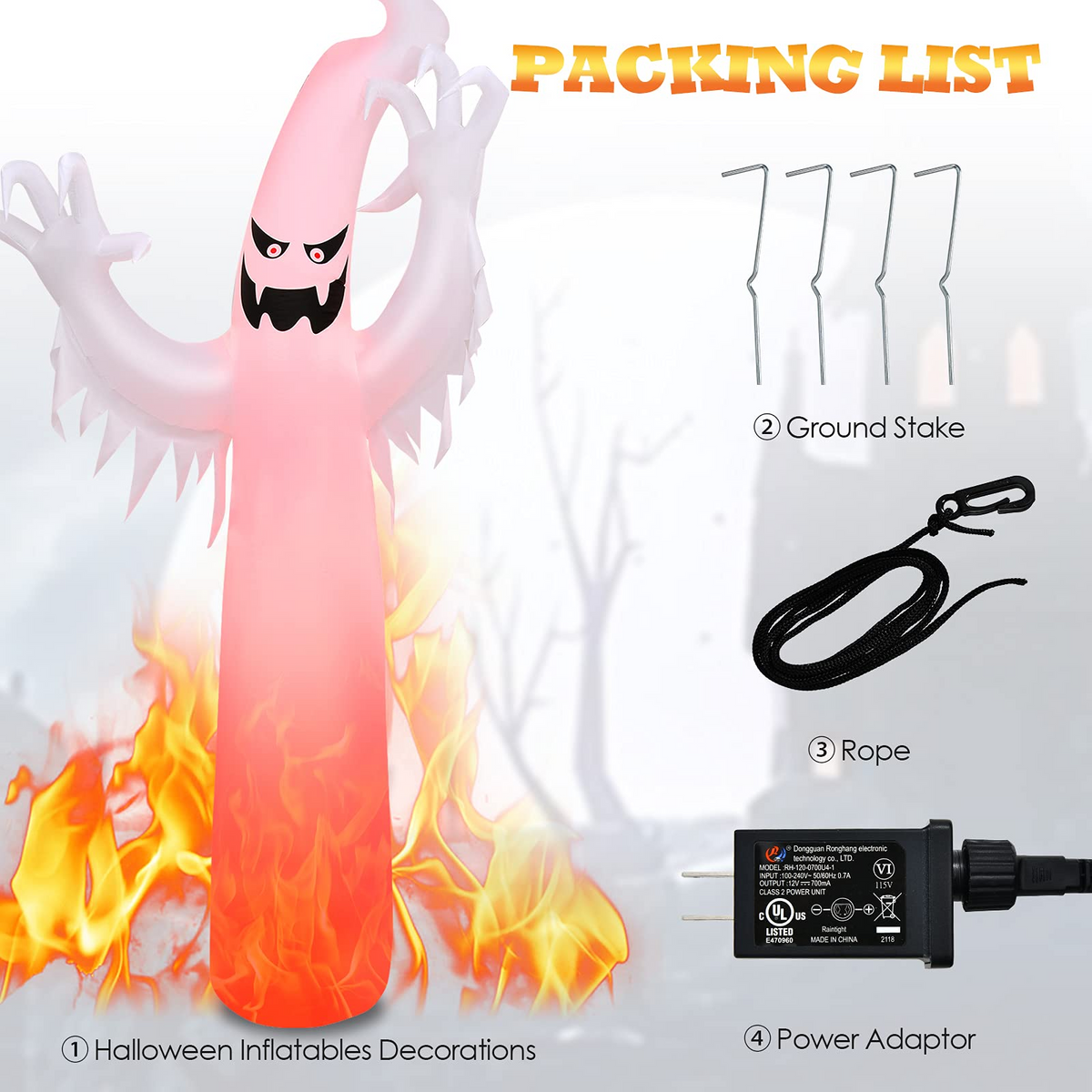 Lucktree 12 FT Halloween Inflatable Ghost W/ LED Lights, Air Blower, Stake, Sandbag