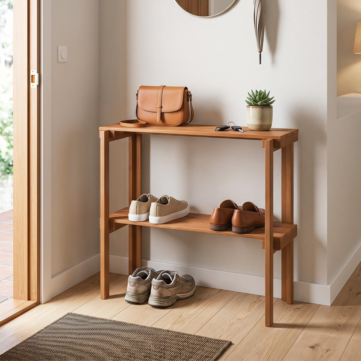 Lucktree 2-Tier Solid Wood Foldable Plant Shelf