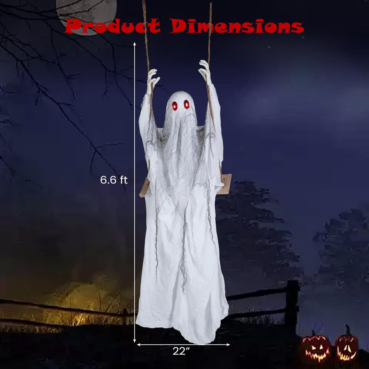 Lucktree 6.6 FT Halloween Animated Swing Ghost with Light up Eyes