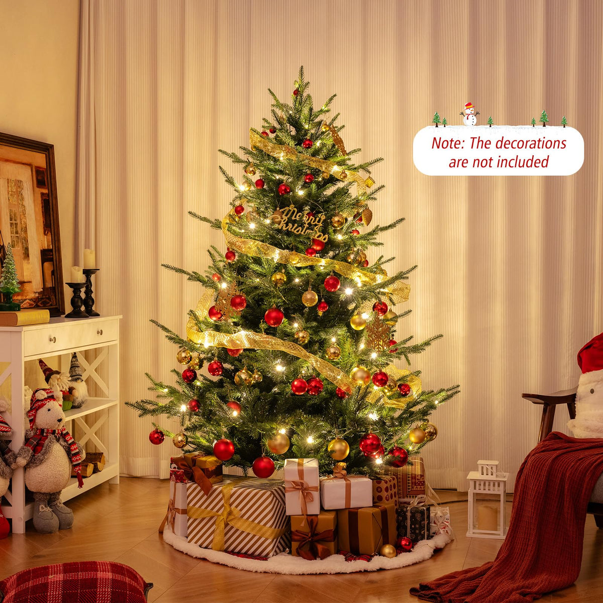 Lucktree 6ft Faux Hinged Xmas Full Tree with 240 Warm White LED Lights, 778 Branch Tips