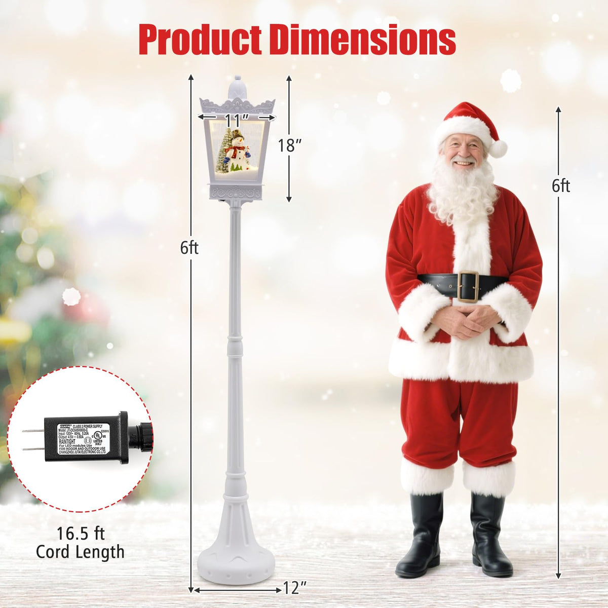Lucktree 8 ft White Musical Christmas Streetlight | Lighted Holiday Decoration for Home Yard Porch